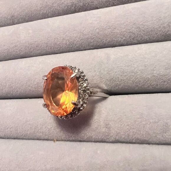 NEW Silver Citrine Cubic Zirconia Cocktail Ring - Picture 2 of 4
